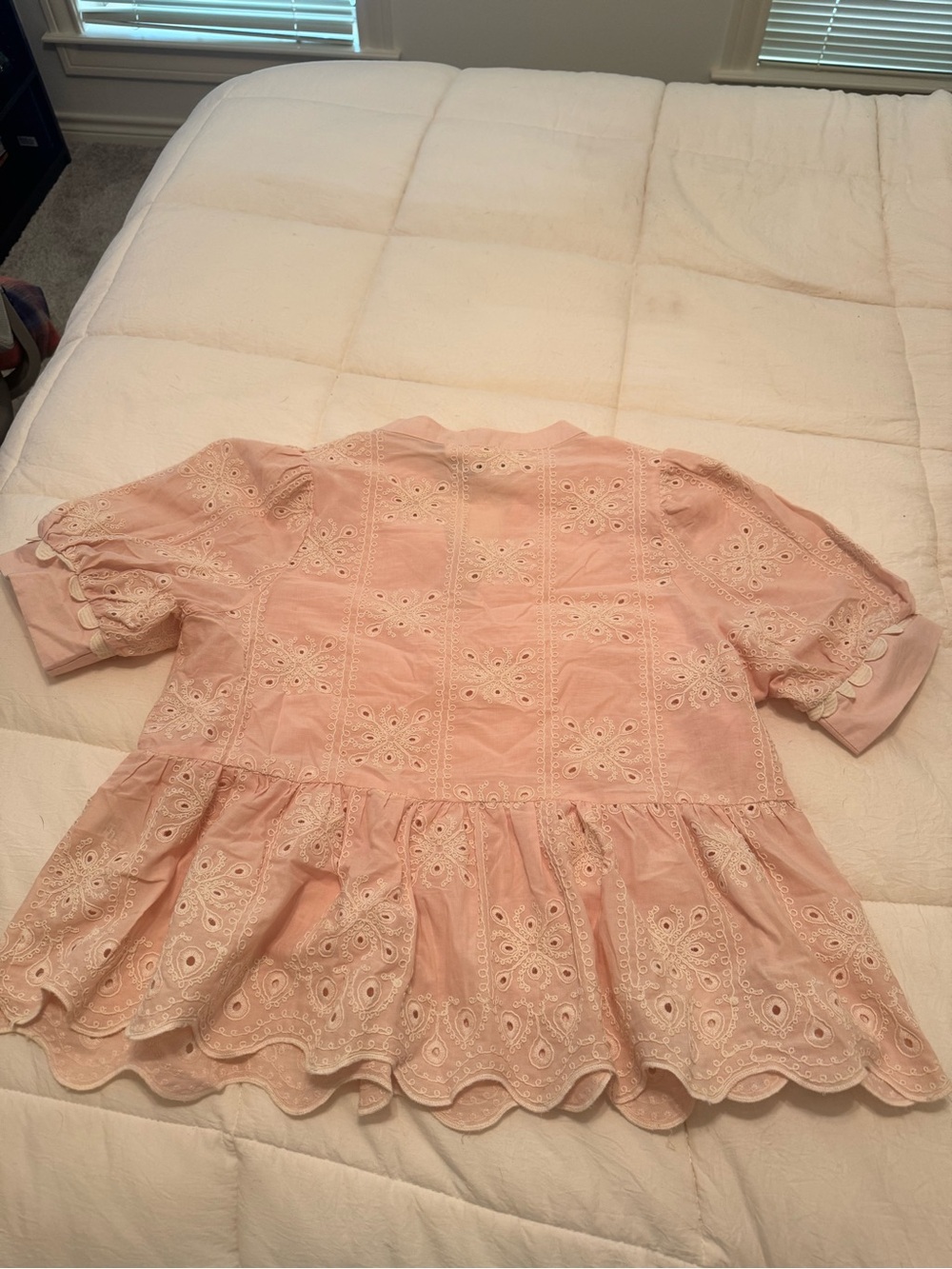 NWT Entro Pale Pink Eyelet Peplum Blouse with Scallop Trim - Picture 4 of 5